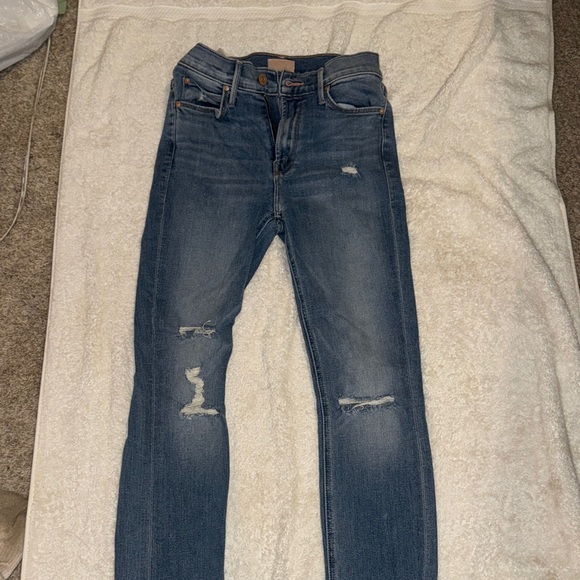 MOTHER Women's Blue Distressed Skinny Jeans